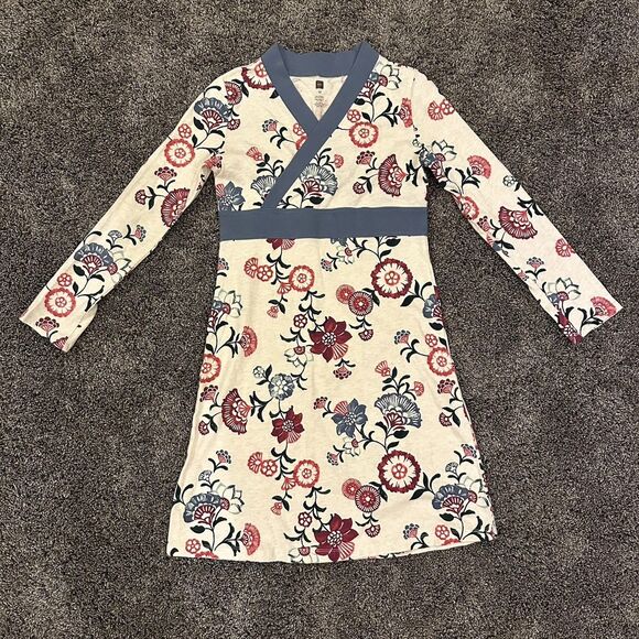 Tea Collection Wrap Front Taiyo Dress Girls 12 Long Sleeve Oatmeal Floral - Picture 9 of 13